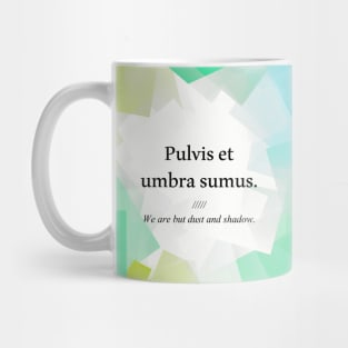 Latin quote: Pulvis et umbra sumus, We are but dust and shadow. Mug